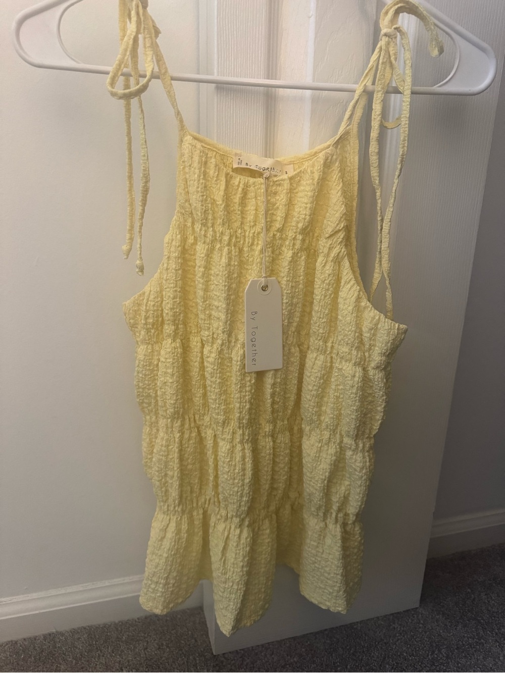 NWT Marshalls Pale Yellow Textured Tie-Strap Tank Top